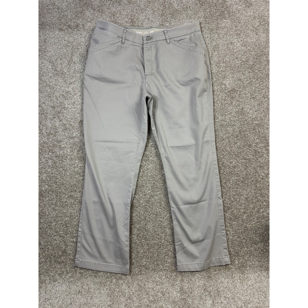 Lee Total Freedom Khaki Tan Straight Leg Pants Womens 14S 4634116 Stretch Chino